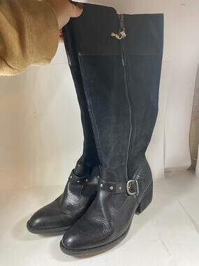 Born Alize Double Zip Black Tall Boots Womens 9W Leather Riding Boots